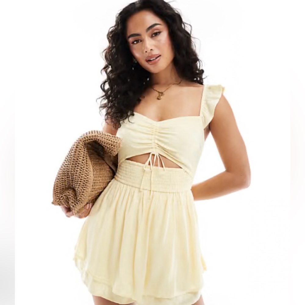 Hollister Yellow Flutter Sleeve Romper